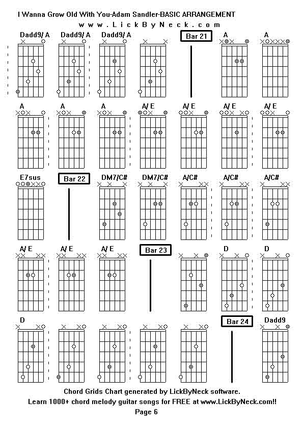 Chord Grids Chart of chord melody fingerstyle guitar song-I Wanna Grow Old With You-Adam Sandler-BASIC ARRANGEMENT,generated by LickByNeck software.